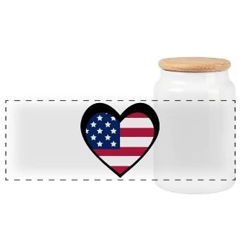 Black American Flag Heart – Bold USA Pride - Panoramic Cookie Jar with Wooden Lid - white - Front