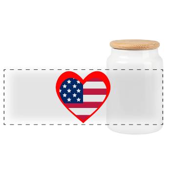 American Heart Flag – Red Patriotic Love - Panoramic Cookie Jar with Wooden Lid - white - Front