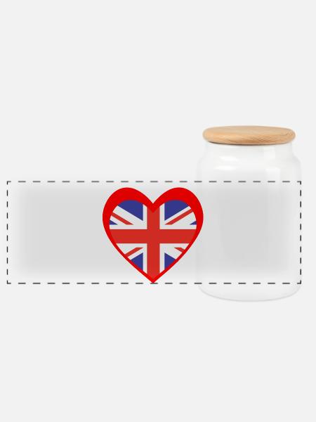 United Kingdom Heart – Love for the UK - Panoramic Cookie Jar with Wooden Lid - white