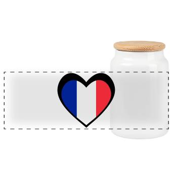 Heart French Flag Black - Panoramic Cookie Jar with Wooden Lid - white - Front
