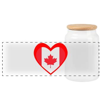 Red Maple Heart – True Canadian Pride - Panoramic Cookie Jar with Wooden Lid - white - Front