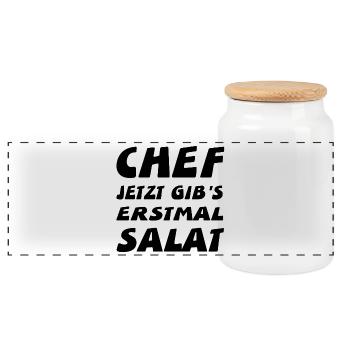 chef - Panoramic Cookie Jar with Wooden Lid - white - Front