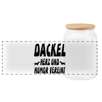 Dackel - Panorama Keksdose mit Holzdeckel - Weiß - Vorne