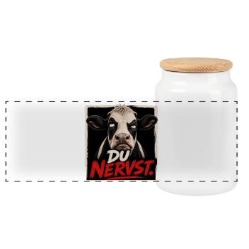 Du nervst Kuh T-Shirt – Du schon wieder - Panorama Keksdose mit Holzdeckel - Weiß - Vorne