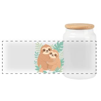 Cuddling sloths in jungle design - Panoramic Cookie Jar with Wooden Lid - white - Front