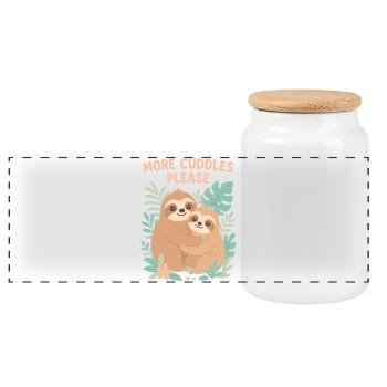 Süße Faultiere: More Cuddles Please Design - Panorama Keksdose mit Holzdeckel - Weiß - Vorne