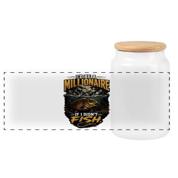 I’d Be A Millionaire If I Didn’t Fish Carp Design - Panoramic Cookie Jar with Wooden Lid - white - Front