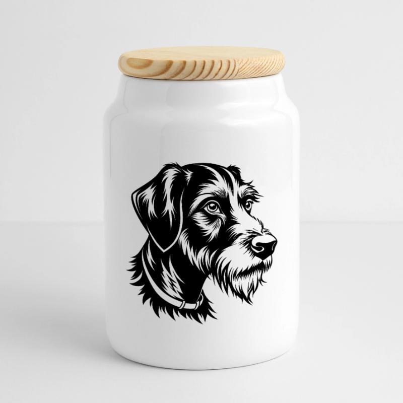 German Wirehaired Pointer Panoramic Cookie Jar with Wooden Lid