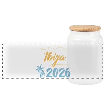 Ibiza 2026 - Panorama Keksdose mit Holzdeckel - Weiß - Vorne