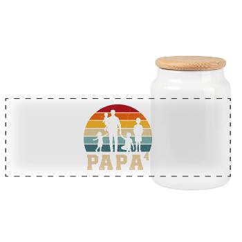 Dad 4 children father 4 children four times father - Panoramic Cookie Jar with Wooden Lid - white - Front