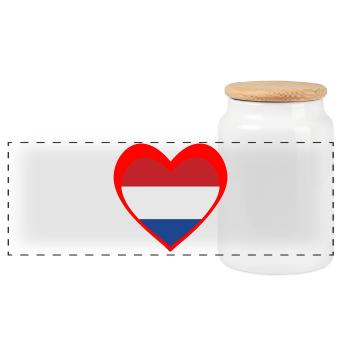 Nederland Hart – Liefde voor Nederland - Panoramic Cookie Jar with Wooden Lid - white - Front