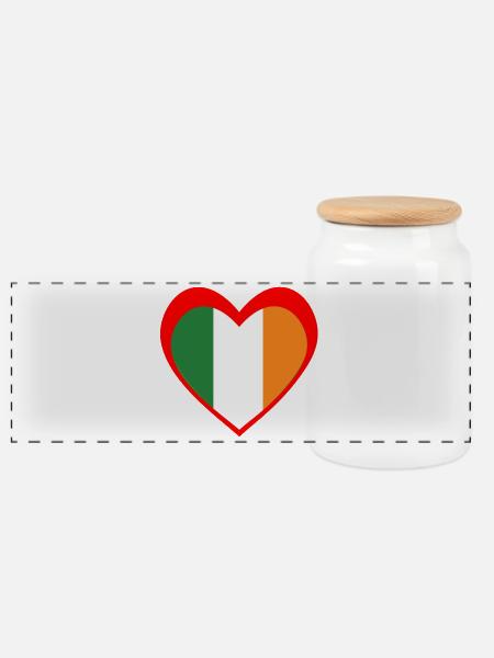 Ireland Heart – Love for Ireland - Panoramic Cookie Jar with Wooden Lid - white