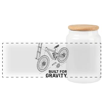 Built for Gravity: DH-Bike Explosionszeichnung - Panorama Keksdose mit Holzdeckel - Weiß - Vorne