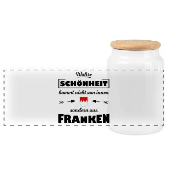 Wappencrest roter Zackenrand Franken - Panorama Keksdose mit Holzdeckel - Weiß - Vorne
