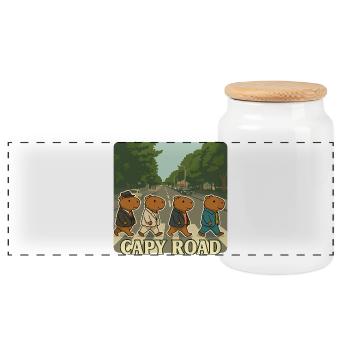 Capy Road - für alle Capybara Fans - Panorama Keksdose mit Holzdeckel - Weiß - Vorne