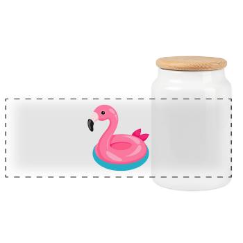 Flamingo-Schwimmschwimmer - Panorama Keksdose mit Holzdeckel - Weiß - Vorne