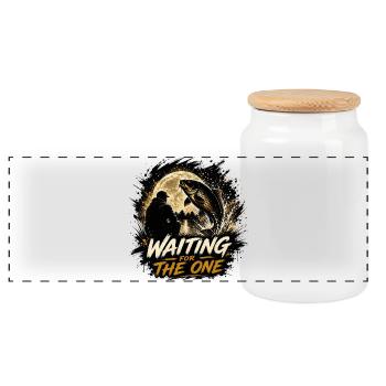 Waiting For The One Carp Fishing Moon Design - Panoramic Cookie Jar with Wooden Lid - white - Front