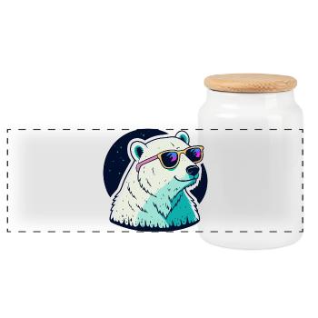 Neon polar bear sunglasses - Panoramic Cookie Jar with Wooden Lid - white - Front