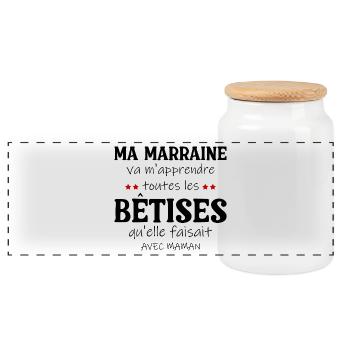 marraine va m'apprendre les bêtises avec maman - Boîte à biscuits avec couvercle en bois - blanc - Devant