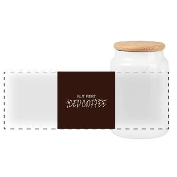 "ABER ZUERST EISKAFFEE" Grafik-Te-Design - Panorama Keksdose mit Holzdeckel - Weiß - Vorne