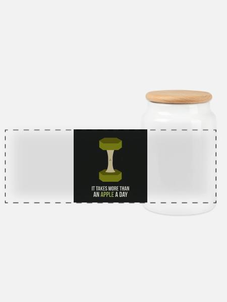 Fitness Motivation Apple Gym Poster - Panorama Keksdose mit Holzdeckel - Weiß
