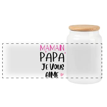 Maman Papa je vous aime coeur - Boîte à biscuits avec couvercle en bois - blanc - Devant