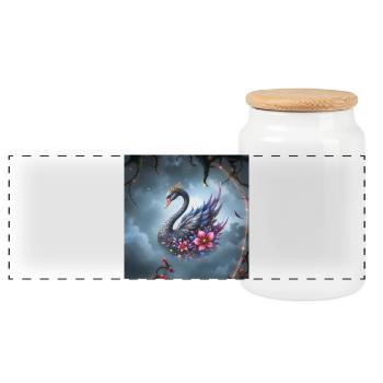 Cygne Floral Céleste - Boîte à biscuits avec couvercle en bois - blanc - Devant