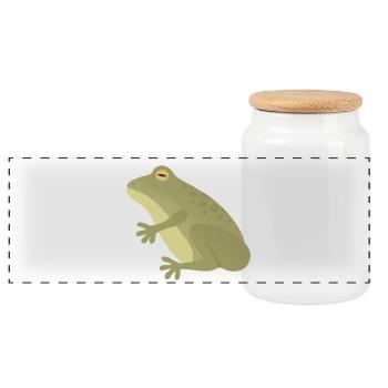 Emerald Frog Silhouette on Earthy Tones - Panoramic Cookie Jar with Wooden Lid - white - Front