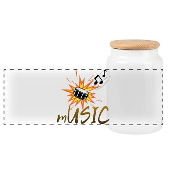 Musik ist Leben - Panorama Keksdose mit Holzdeckel - Weiß - Vorne