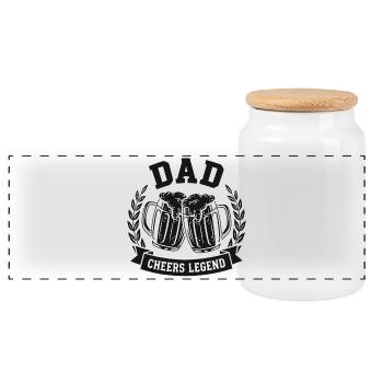 DAD CHEERS LEGEND Beer Logo for Fathers - Panoramic Cookie Jar with Wooden Lid - white - Front