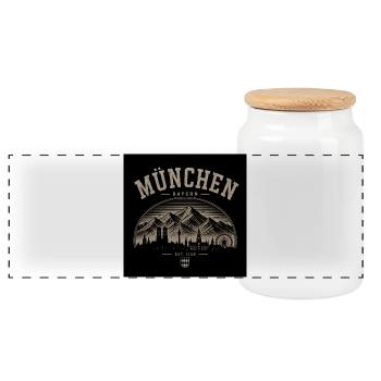 München Skyline – Retro Berg & Stadt Silhouette - Panorama Keksdose mit Holzdeckel - Weiß - Vorne