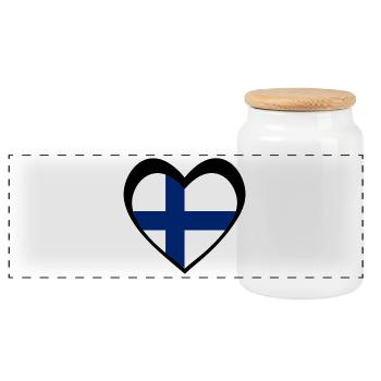 Suomi Musta Sydän – Rakkaus Suomeen - Panorama Keksdose mit Holzdeckel - Weiß - Vorne