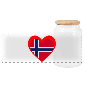 Norge Hjerte – Kjærlighet til Norge - Panoramic Cookie Jar with Wooden Lid - white - Front