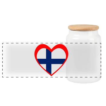 Suomi Sydän – Rakkaus Suomeen - Panorama Keksdose mit Holzdeckel - Weiß - Vorne