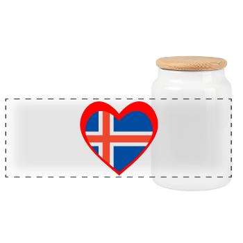 Ísland Hjarta – Ást til Íslands - Panoramic Cookie Jar with Wooden Lid - white - Front