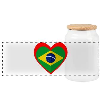 Brasil Coração – Amor pelo Brasil - Panoramic Cookie Jar with Wooden Lid - white - Front