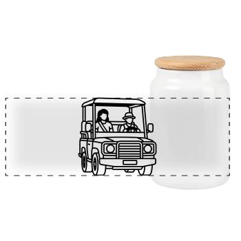 safari - Panoramic Cookie Jar with Wooden Lid - white - Front