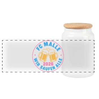 Malle 2026 FC Malle wir saufen alle - Panorama Keksdose mit Holzdeckel - Weiß - Vorne