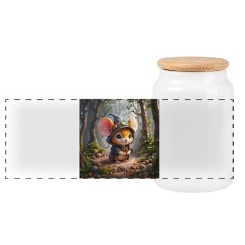 Shining Forest Mage Mouse - Panoramic Cookie Jar with Wooden Lid - white - Front