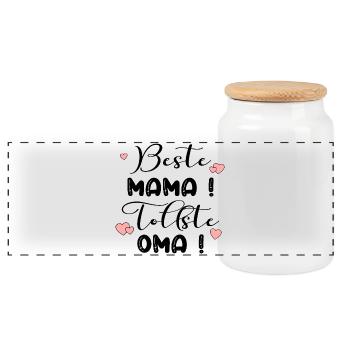 Mother's Day Grandma - Mom Heart - Panoramic Cookie Jar with Wooden Lid - white - Front