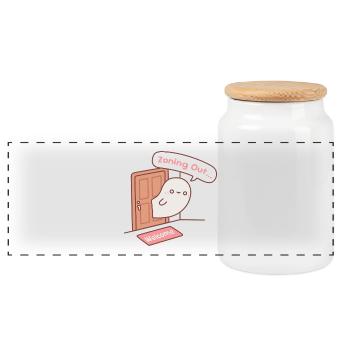 Cute Ghost Zoning Out The Door - Panoramic Cookie Jar with Wooden Lid - white - Front