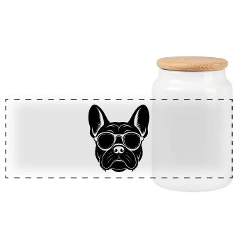 Bouledogue français - Boîte à biscuits avec couvercle en bois - blanc - Devant