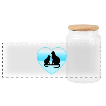 feline - Panoramic Cookie Jar with Wooden Lid - white - Front
