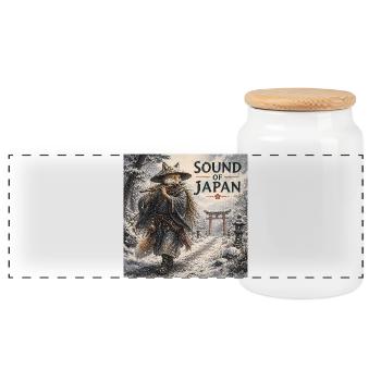 Japanisches Kitsune-Flötendesign - Panorama Keksdose mit Holzdeckel - Weiß - Vorne