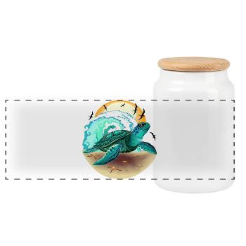 Tortues de mer, vagues de mer et frégates - Boîte à biscuits avec couvercle en bois - blanc - Devant