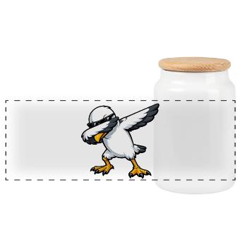 Dabbing Möwe - Panorama Keksdose mit Holzdeckel - Weiß - Vorne