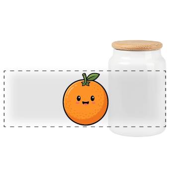 Cute Orange - Summer 2026 Sweet Fruit Motif - Panoramic Cookie Jar with Wooden Lid - white - Front