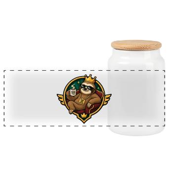 Königlicher Chiller-Sloth mit Kaffee - Panorama Keksdose mit Holzdeckel - Weiß - Vorne