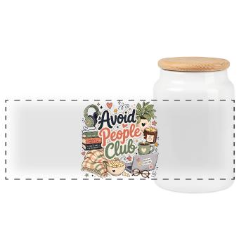 Introverted humor: Calm instead of people - Panoramic Cookie Jar with Wooden Lid - white - Front