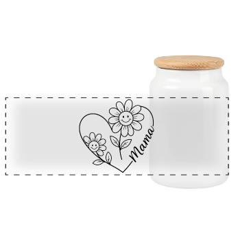 Maman Fleur en traits - Boîte à biscuits avec couvercle en bois - blanc - Devant